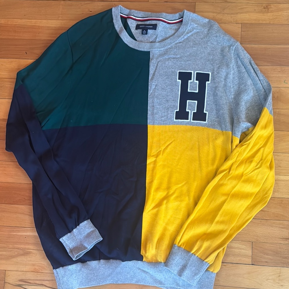 Tommy Hilfiger Green and Blue Colorblock Sweatshirt